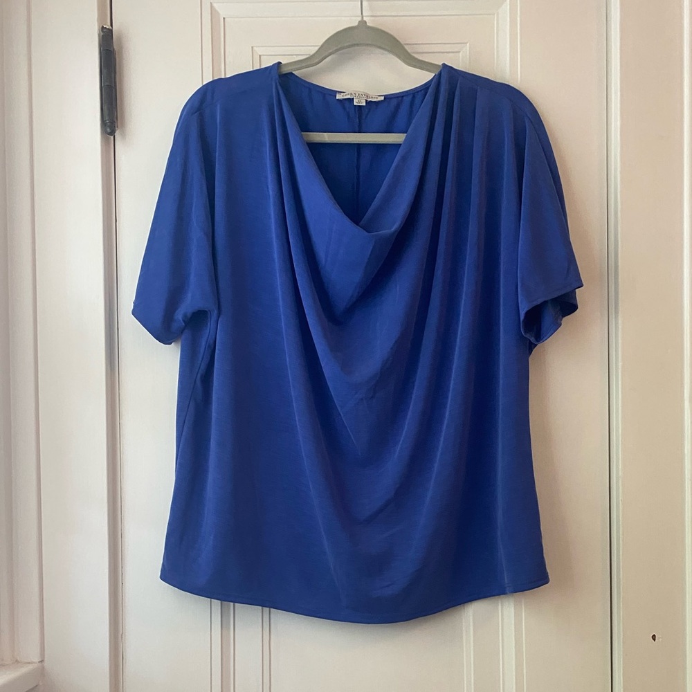 Green Envelope LA sand washed cobalt blue cowl neck tee XL